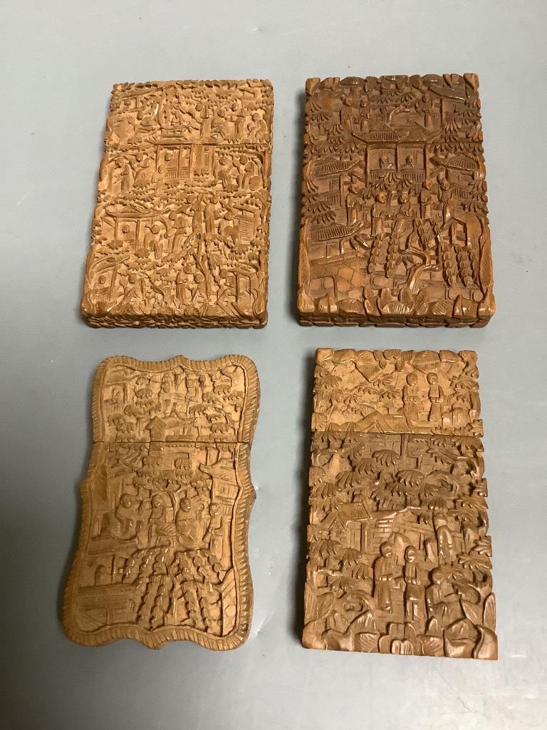 Four Chinese boxwood carved card cases, 19th century